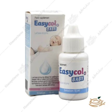 بطری قطره ایزی کول در کنار جعبه محصول با طراحی ساده و مناسب برای نوزادان