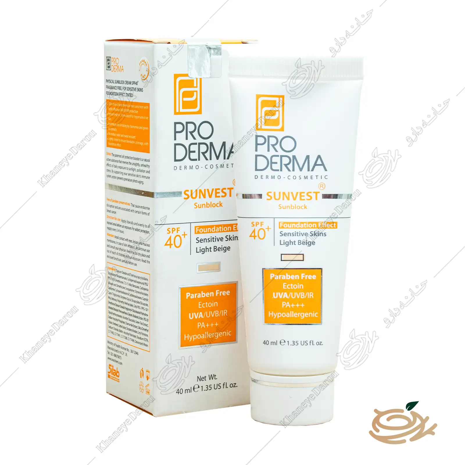 proderma-sunvest-sunblock-spf40-foundation-effect تصویر کرم ضد آفتاب مینرال رنگی پرودرما SPF40