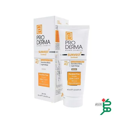 کرم ضد آفتاب پوست حساس بژ روشن پرودرما (spf40)