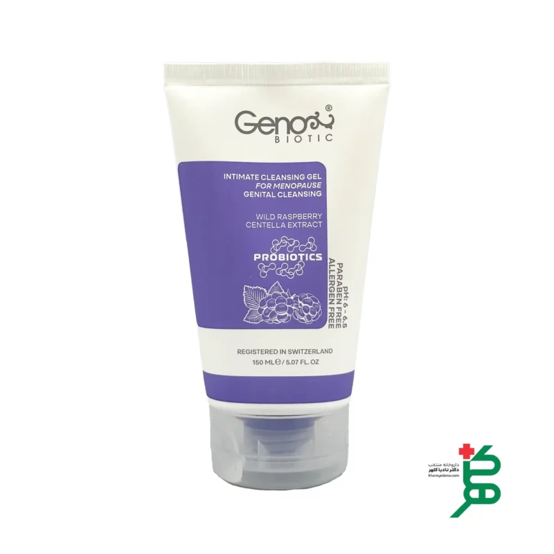 نمای نزدیک از ژل بهداشتی ژنوبایوتیک حاوی ترکیبات گیاهی و پروبیوتیک، مؤثر در رفع خشکی و التهاب ناحیه ژنیتال