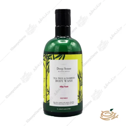 تصویر شامپو بدن دیپ سنس درخت چای و بامبو، شامل عصاره بامبو، اسید سالیسیلیک و هیالورونیک اسید