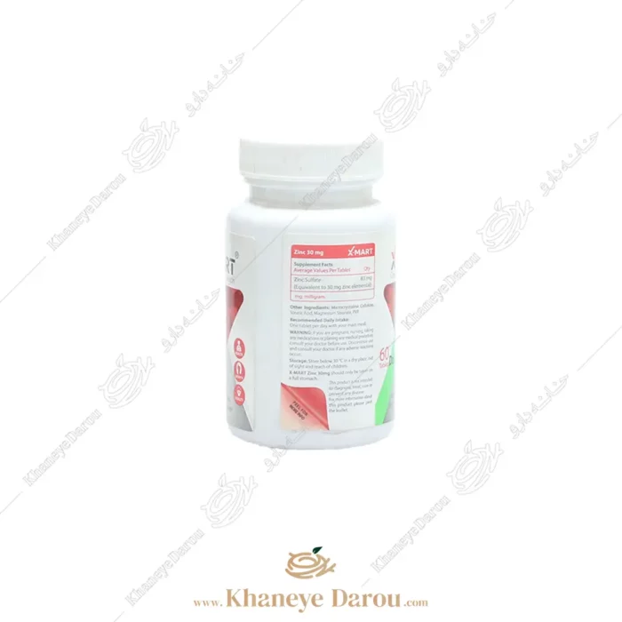ترکیبات قرص زینک 30 میلی گرم ایکس مارت 60 عدد