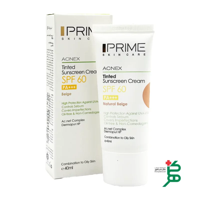 کرم ضد آفتاب پریم رنگی spf60 مناسب پوست چرب 1 تصویر ضد آفتاب رنگی بژ پریم (پریم) بژ طبيعي SPF60