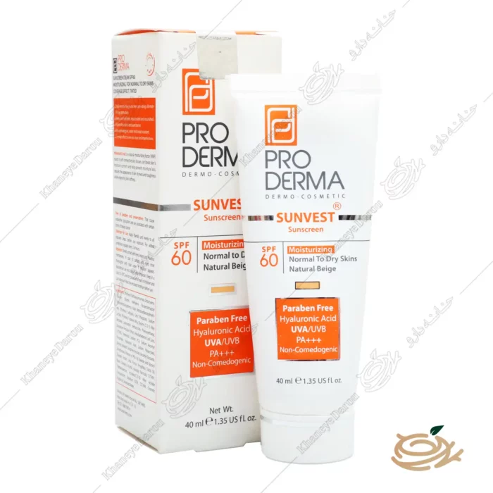 تصویر کرم ضد آفتاب و مرطوب کننده پرودرما SPF60 بژ طبیعی